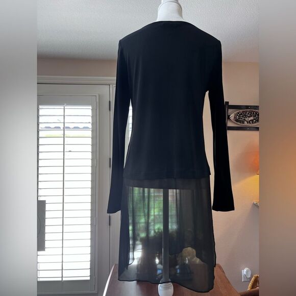 Eileen Fisher Black Longline 100% Silk Tunic Bateau Neck Sheer Chiffon Hem Sz S - Picture 4 of 7